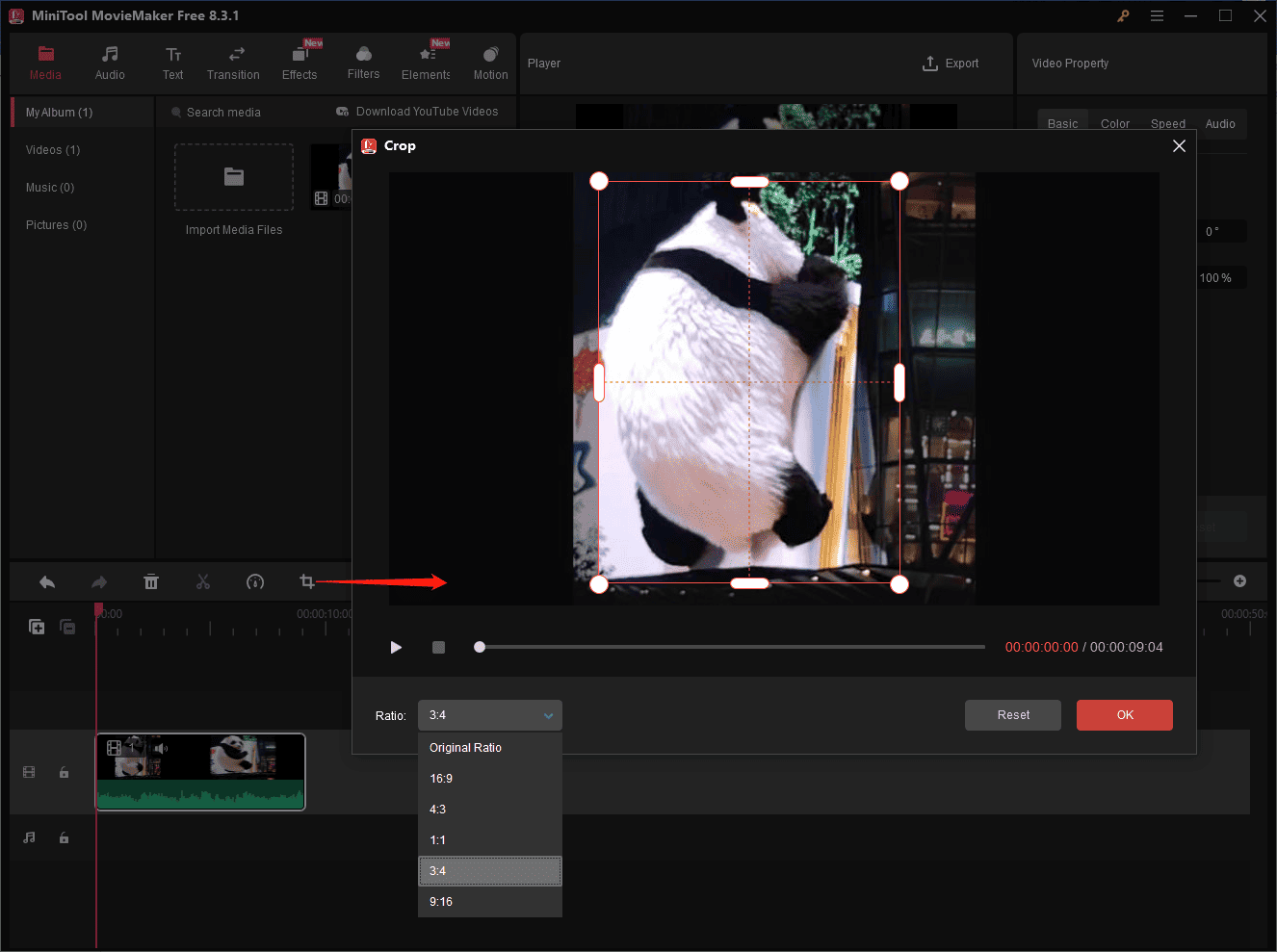 Crop the video or image in MiniTool MovieMaker
