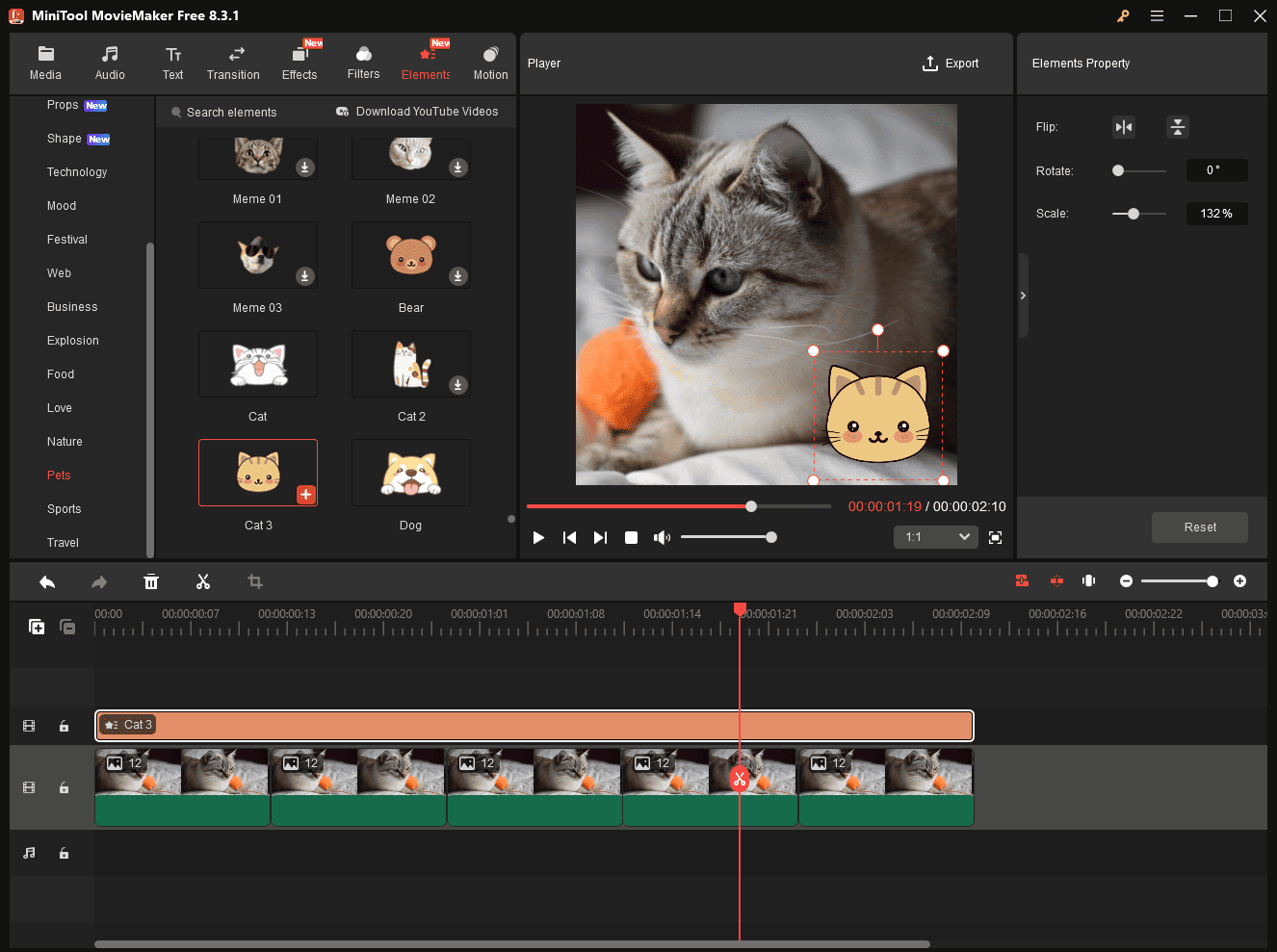 Add and edit the animated sticker for the GIF in MiniTool MovieMaker