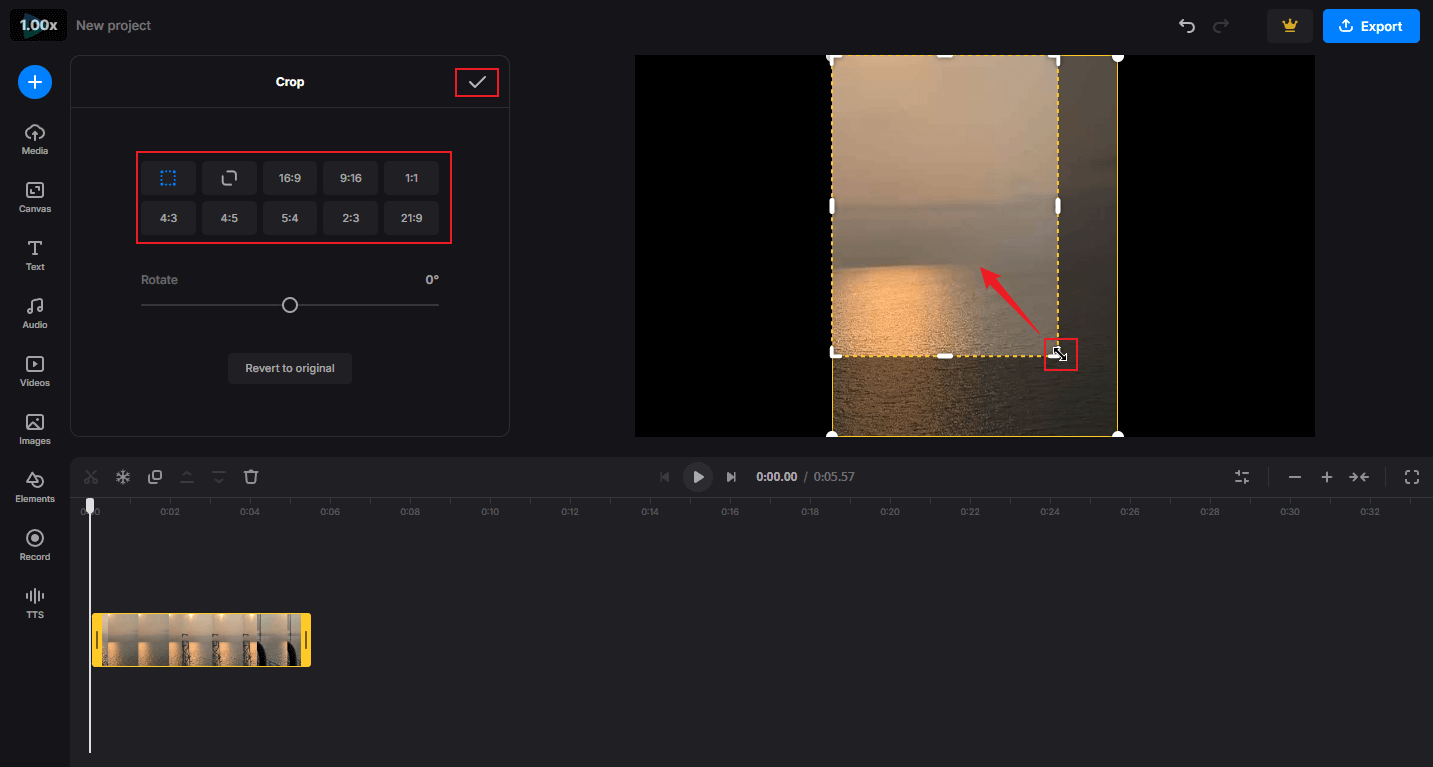 Crop the OGV video in Clideo
