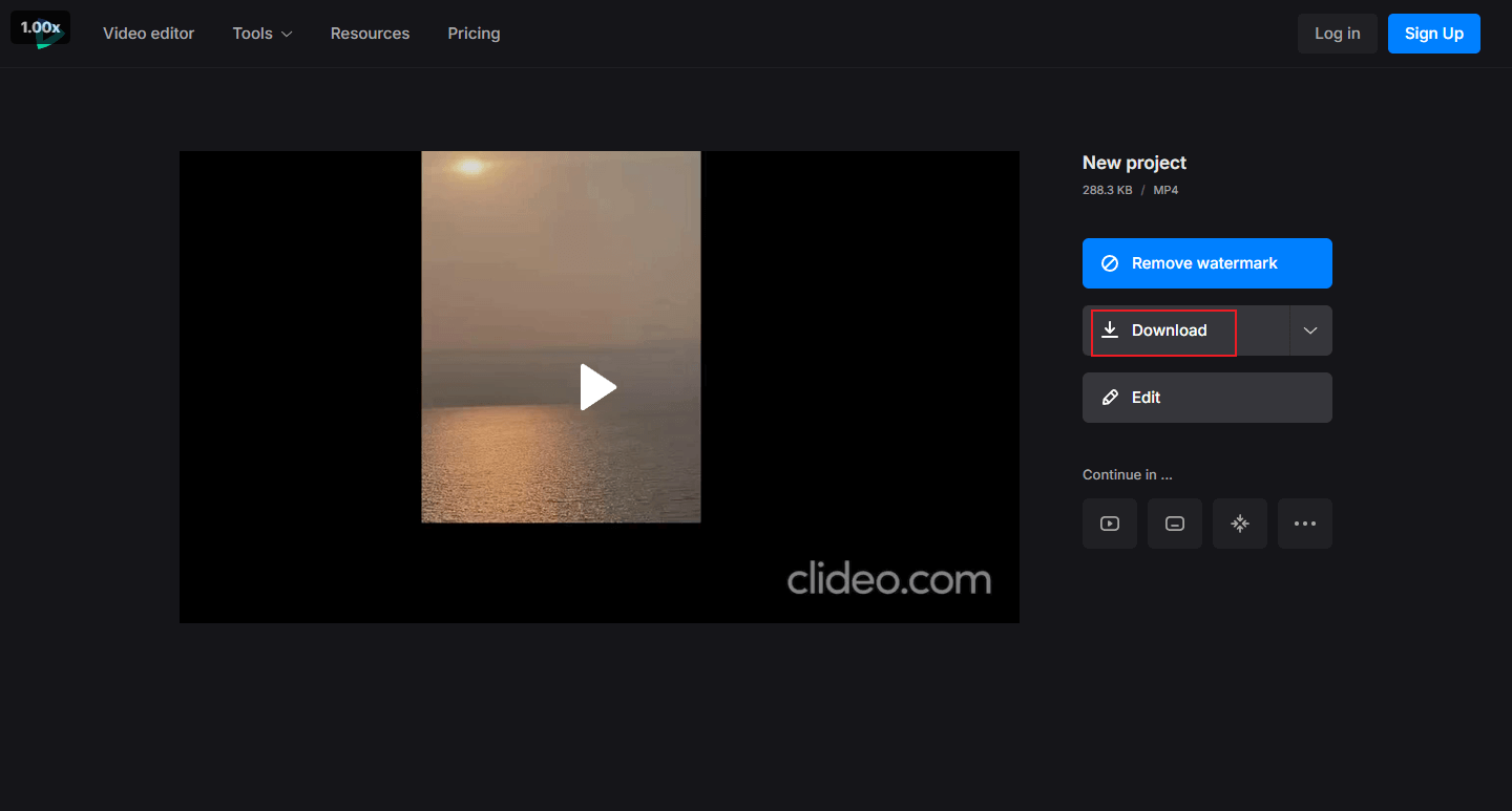Click Download in Clideo to save the video