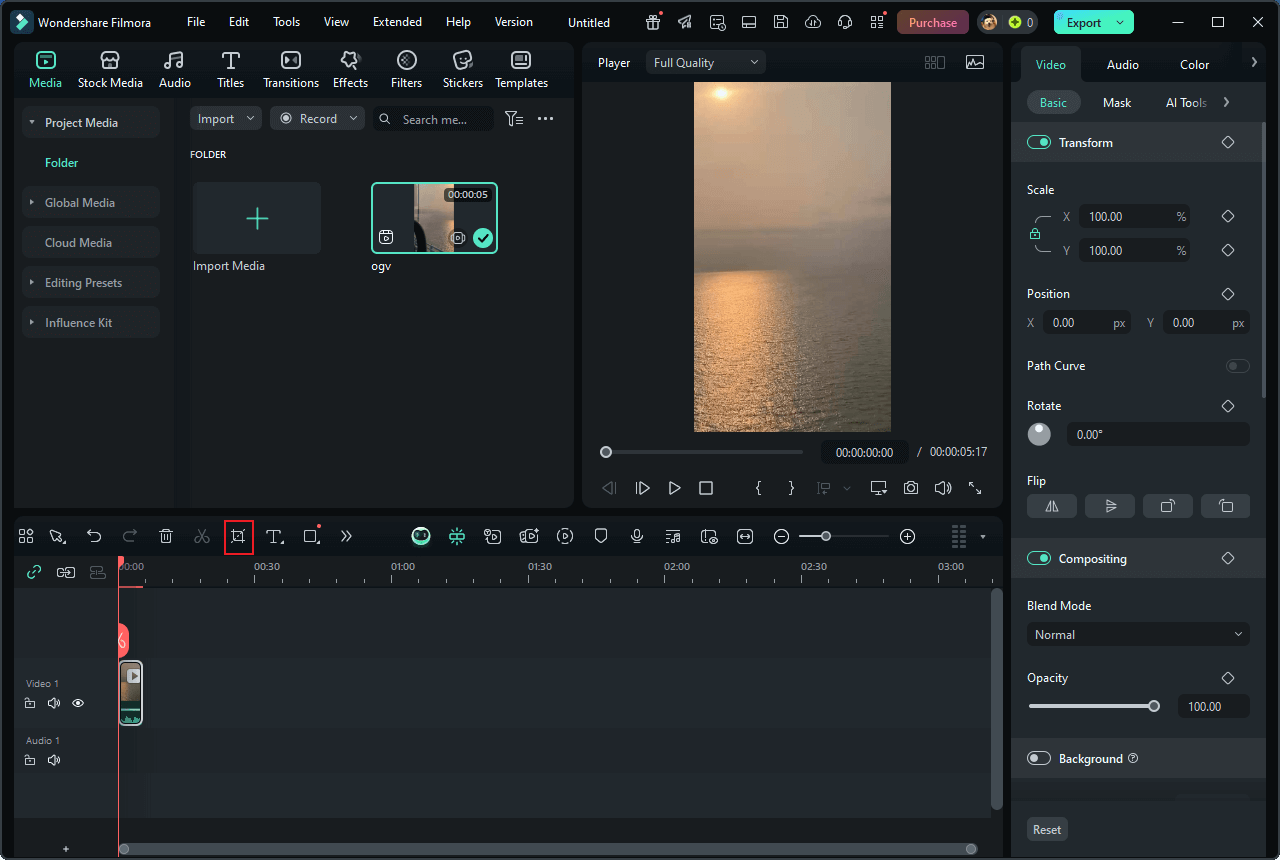 Click the Crop icon in Wondershare Filmora’s toolbar to enter the Crop and Zoom window