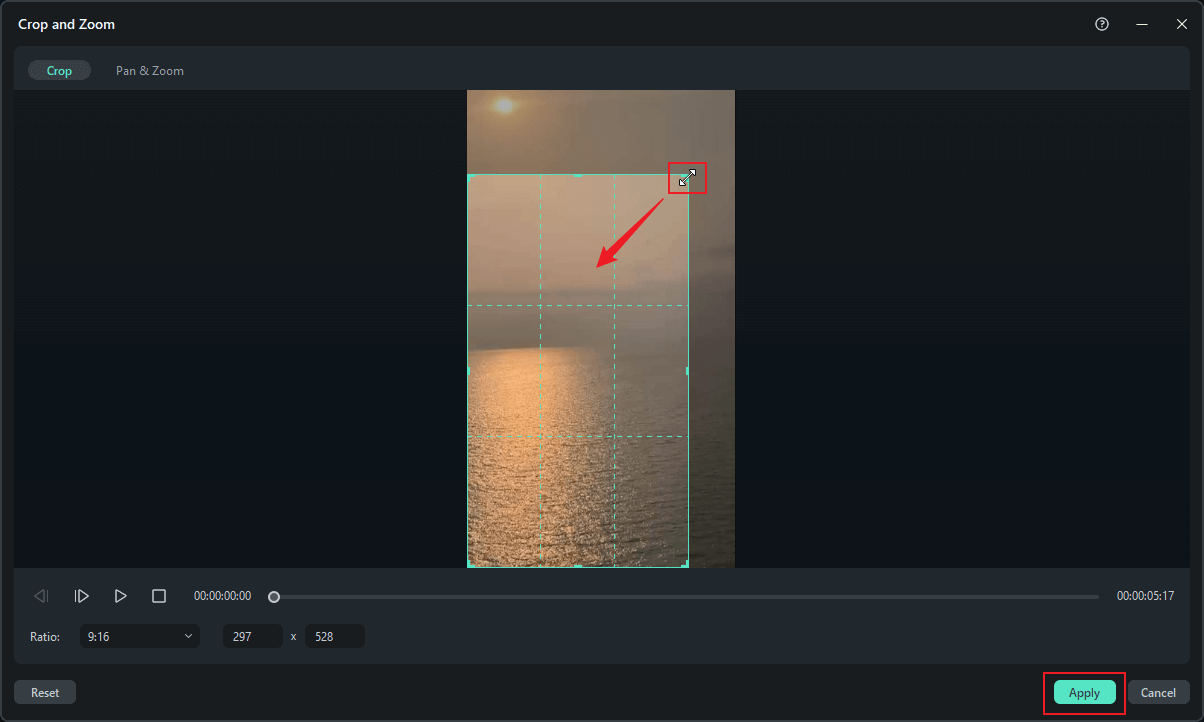 Crop the OGV video in Wondershare Filmora