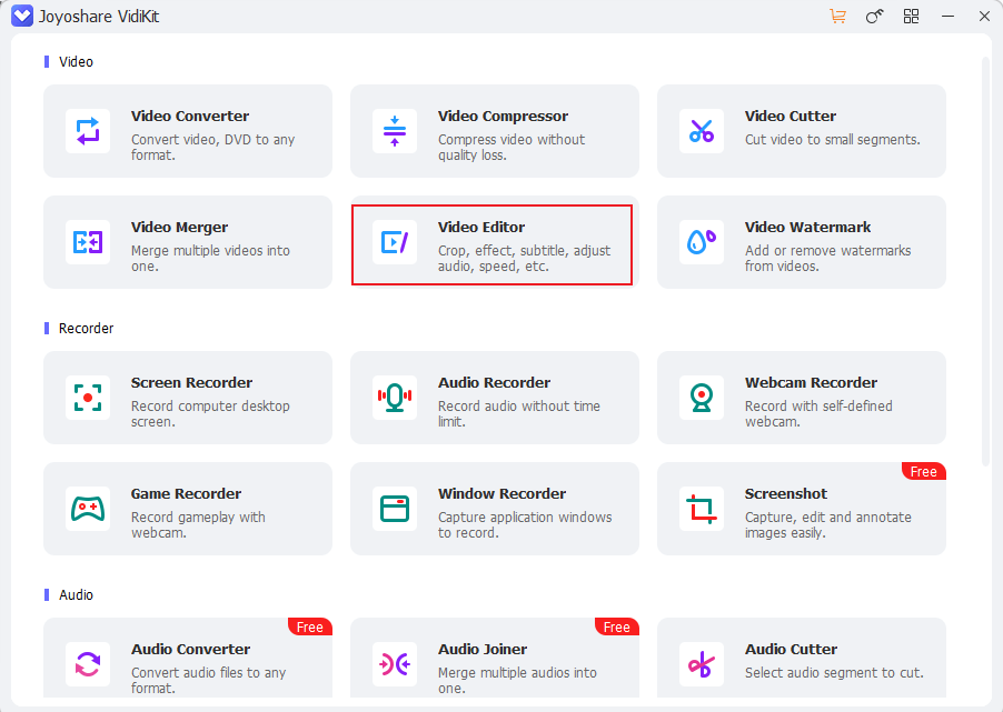 Choose Video Editor in Joyoshare VidiKit
