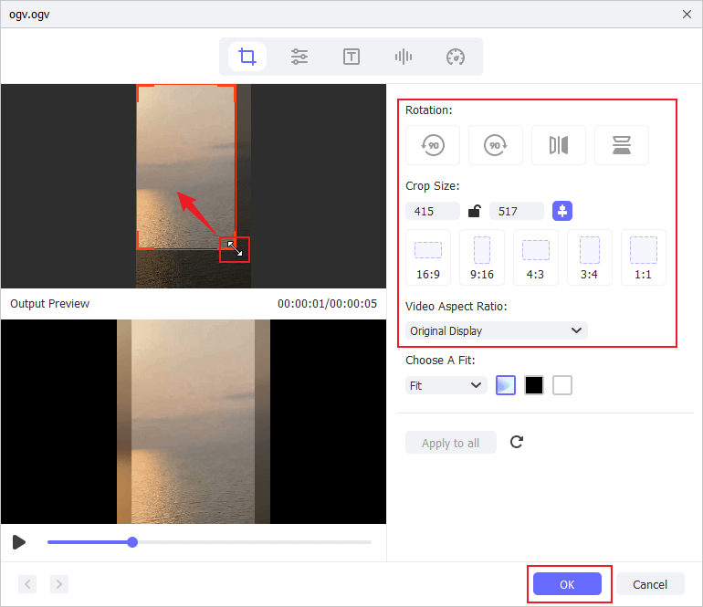 Crop the OGV video in Joyoshare VidiKit