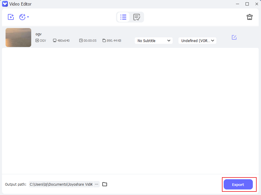 Click Export in Joyoshare VidiKit to export the OGV video