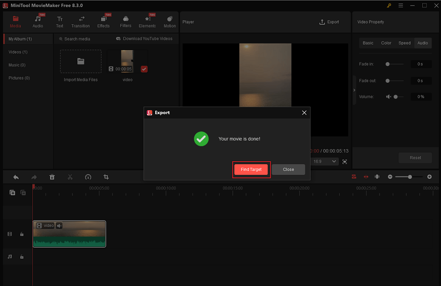 Click Find Target in MiniTool MovieMaker to locate the RMVB video