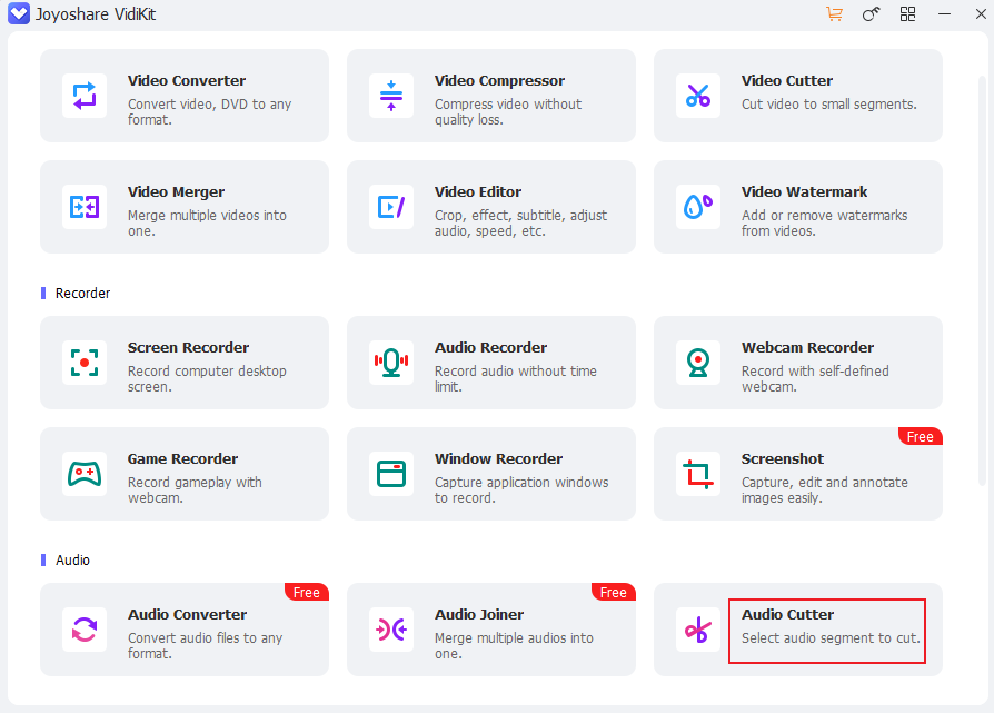 Choose Audio Cutter in Joyoshare VidiKit