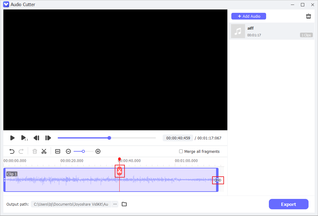 Edit the AIFF file in Joyoshare VidiKit