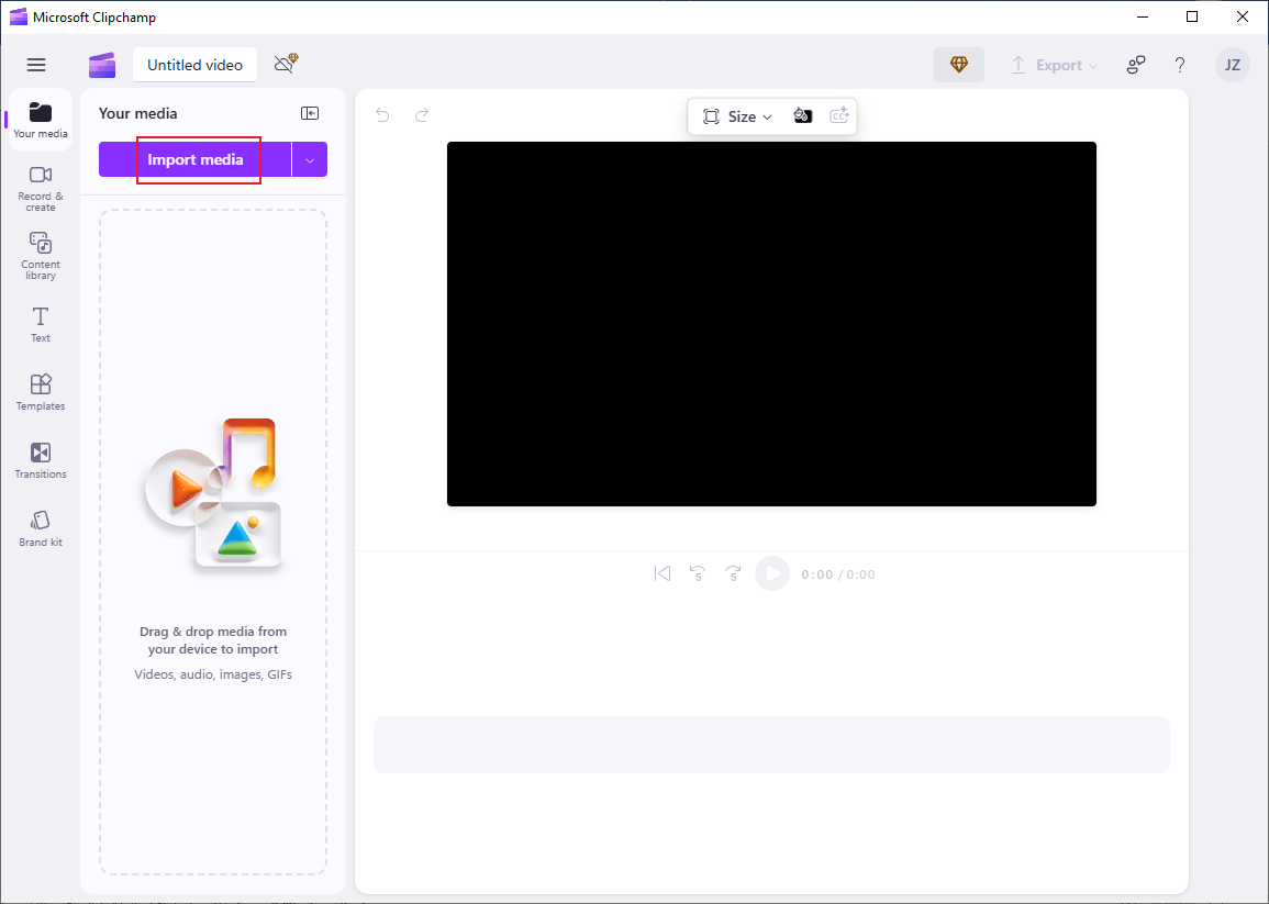 Click the Import media option to import the M4B file to Clipchamp