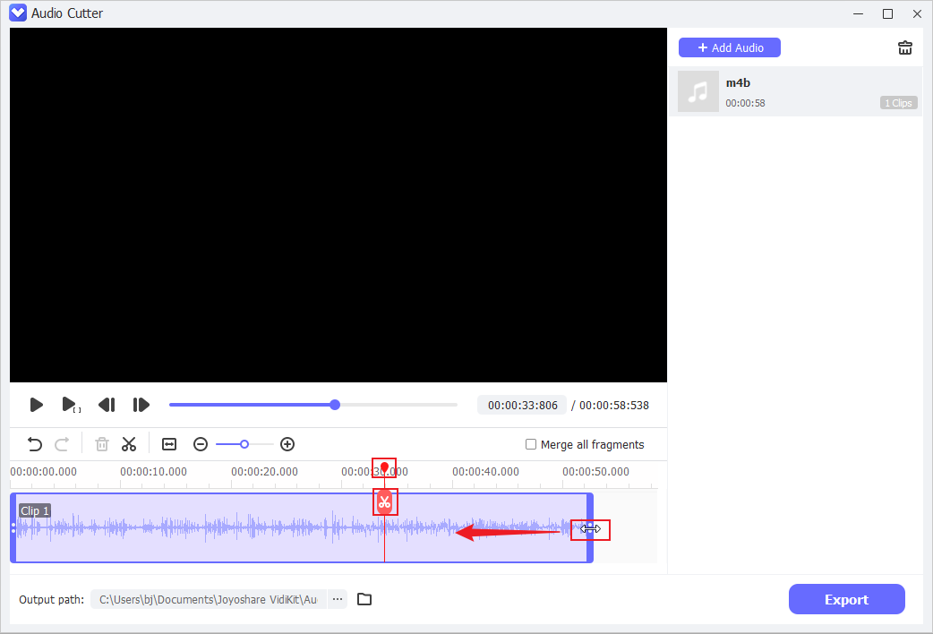 Split and trim the M4B file in Joyoshare VidiKit