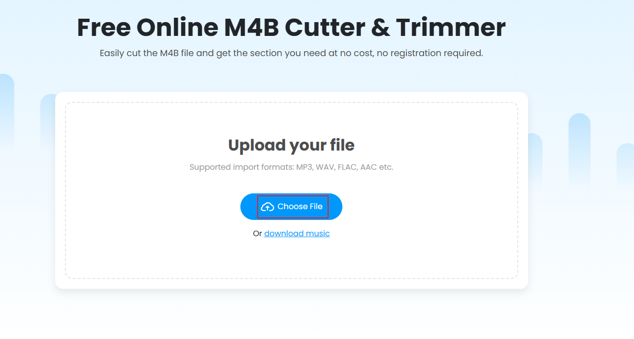 Click Choose File to upload the M4B file to Fineshare for audio editing