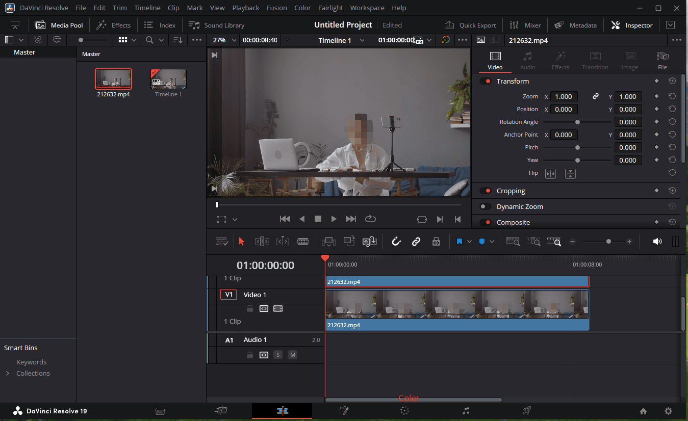 Go to the Color tab in DaVinci Resolve