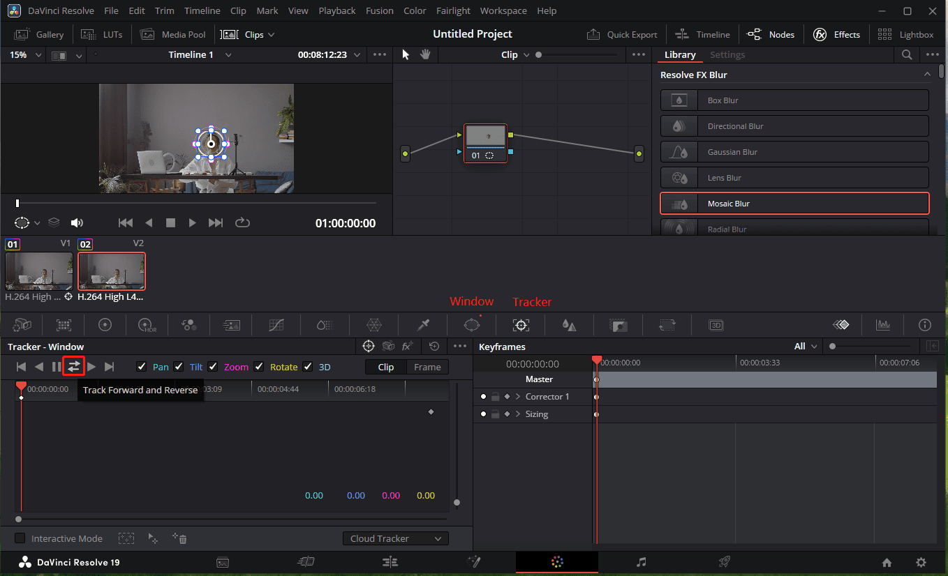 Track the moving face in DaVinci Resolve