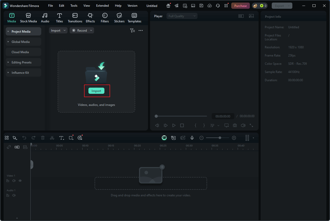 Click the Import option to add the AC3 file to Wondershare Filmora