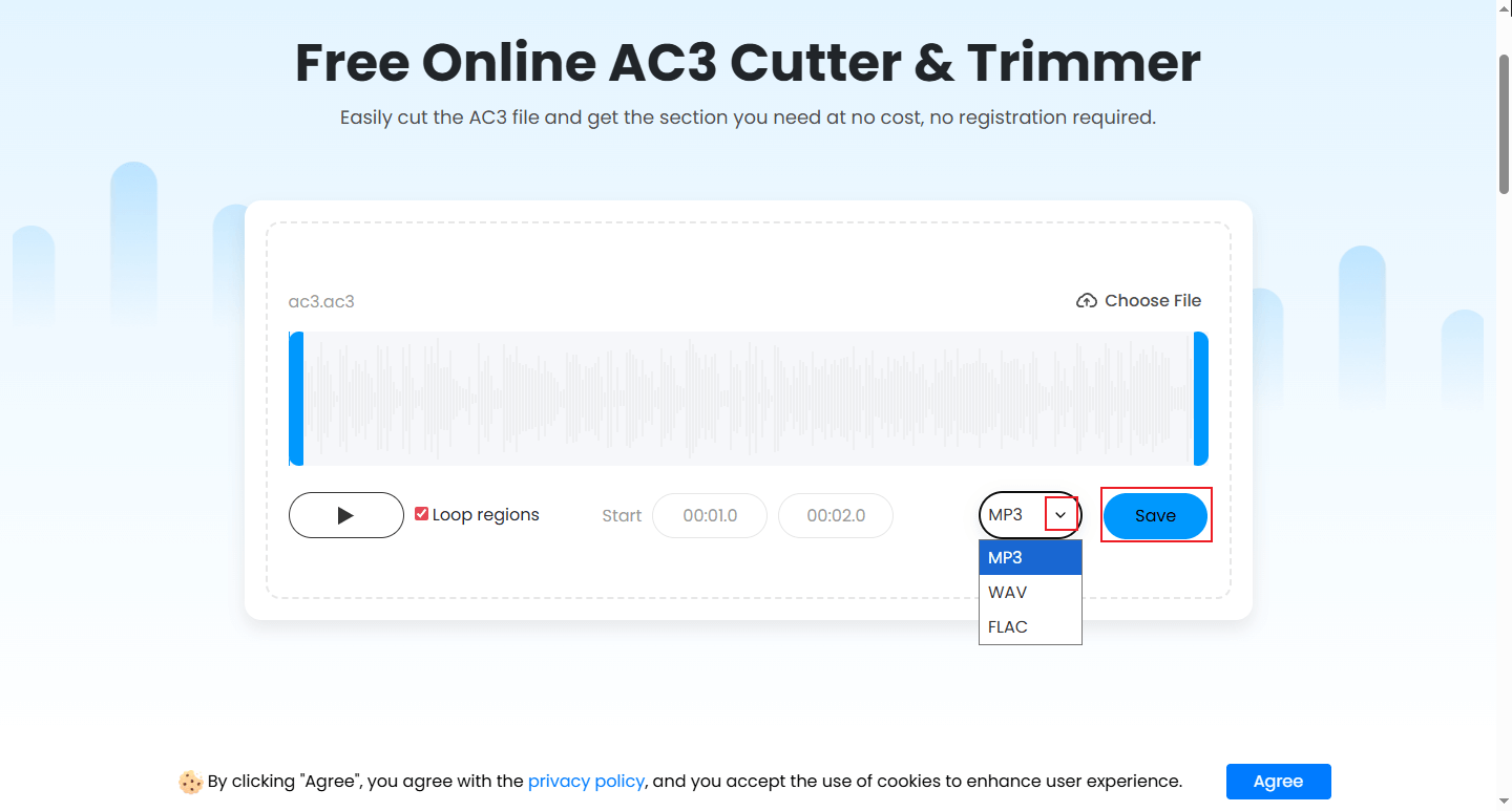 Choose an output format and click Save in Fineshare