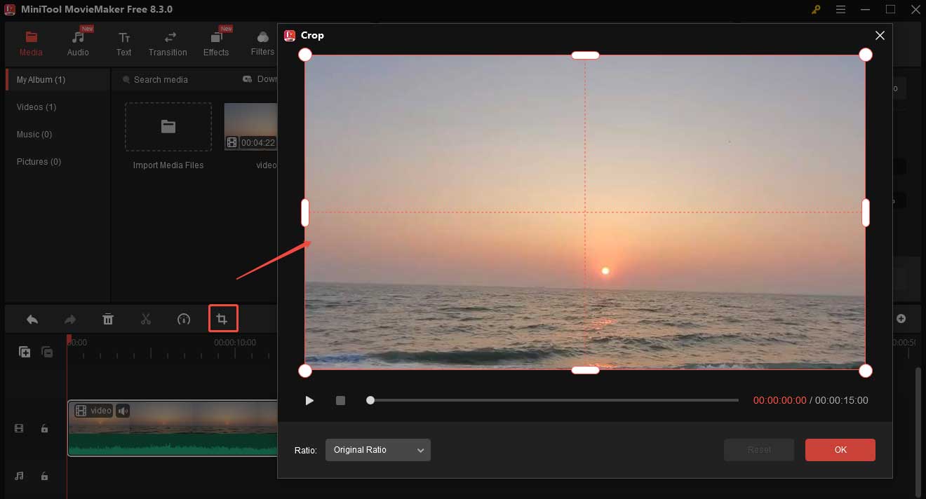 MiniTool MovieMakerで動画をクロップする