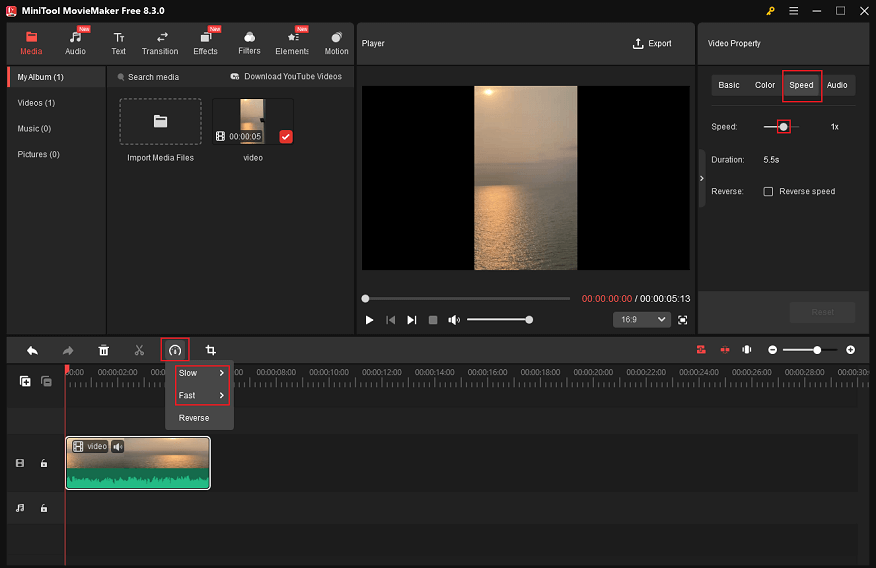 Speed up or slow down the car vlog in MiniTool MovieMaker