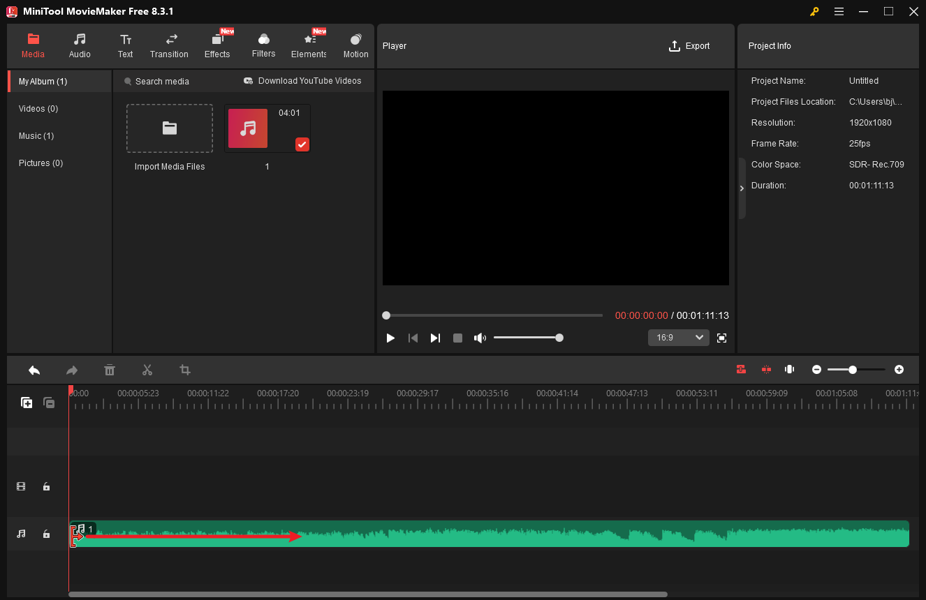 Trim the audio in MiniTool MovieMaker