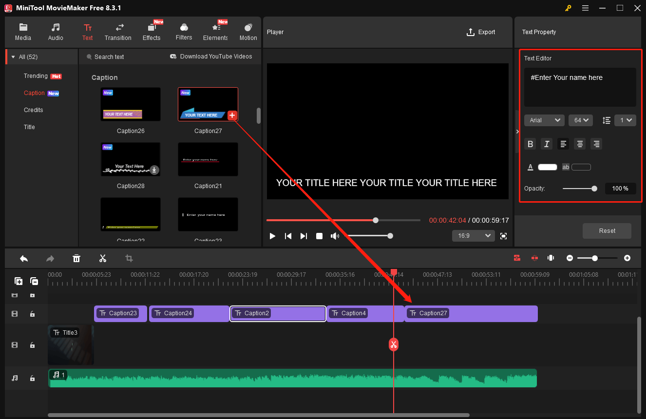 Add and edit text in MiniTool MovieMaker