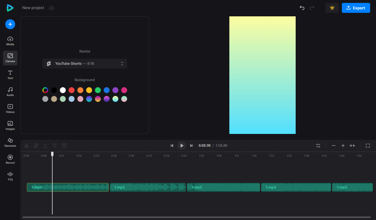 Edit the canvas on Clideo