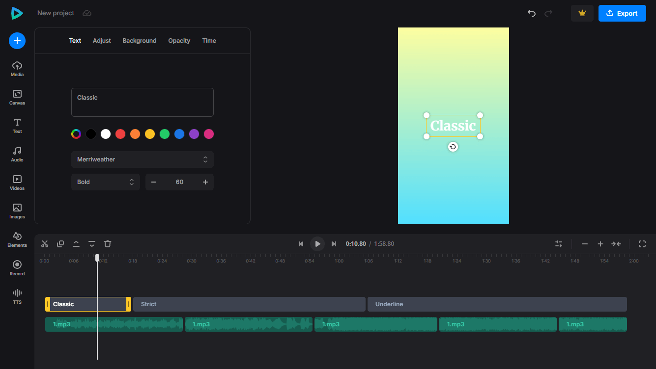 Add and edit text for video on Clideo