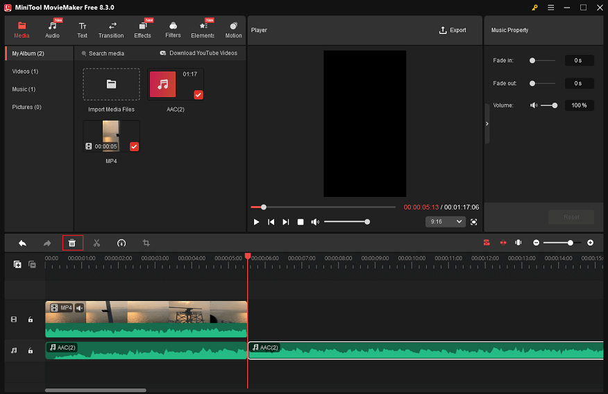 MiniTool MovieMakerで余計な音声部分を削除する