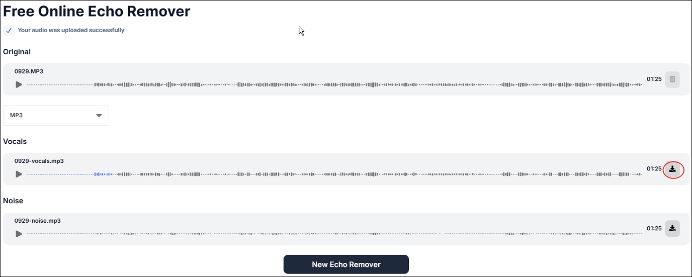Save the audio without echo to your PC
