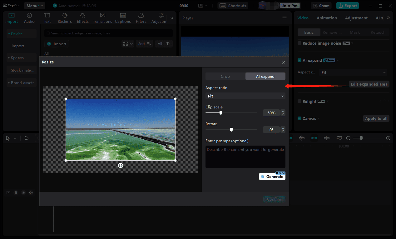 Stretch an image in CapCut