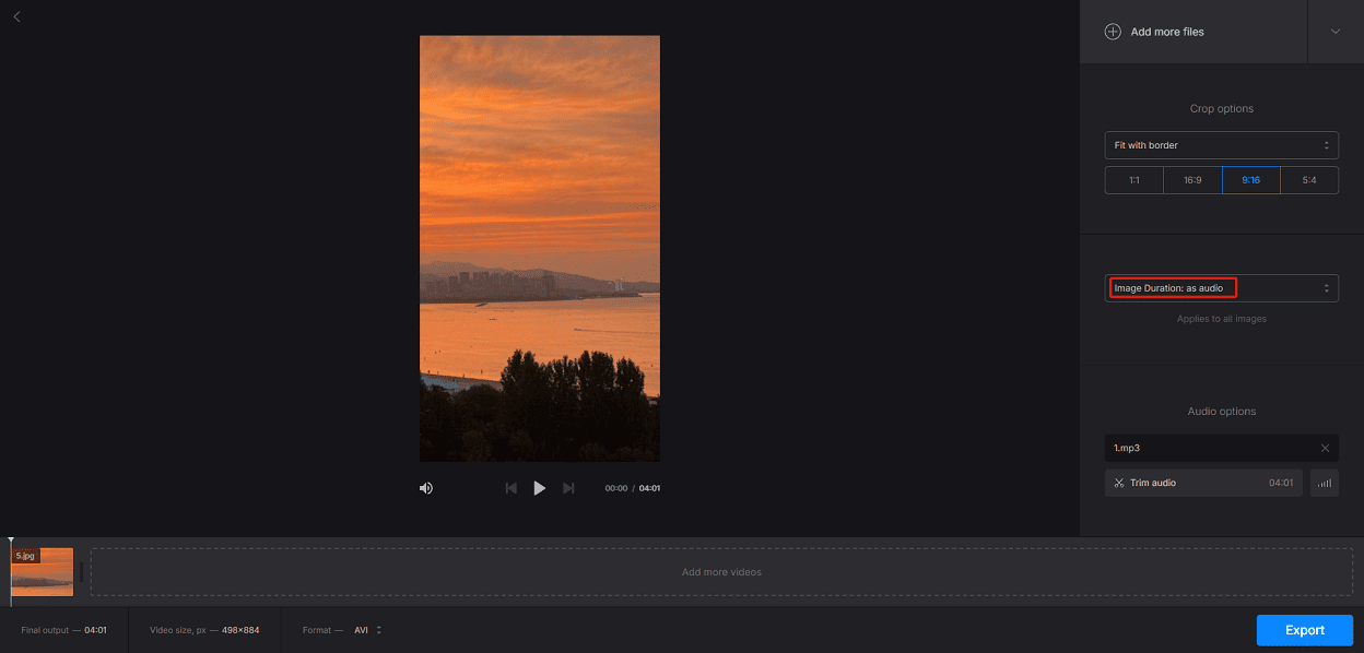 Set the image duration within Clideo