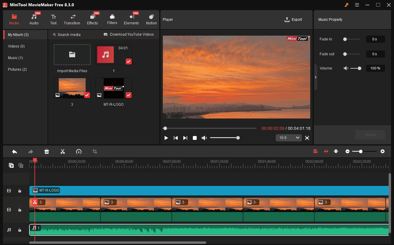 Convert MP3 to AVI with one image using MiniTool MovieMaker