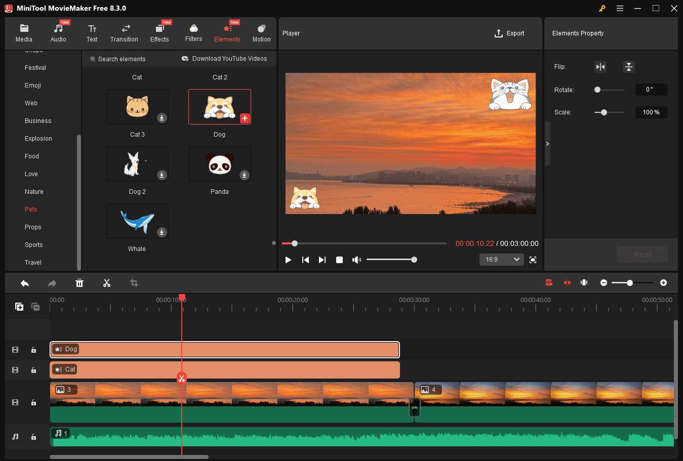 Add an element to the image in MiniTool MovieMaker