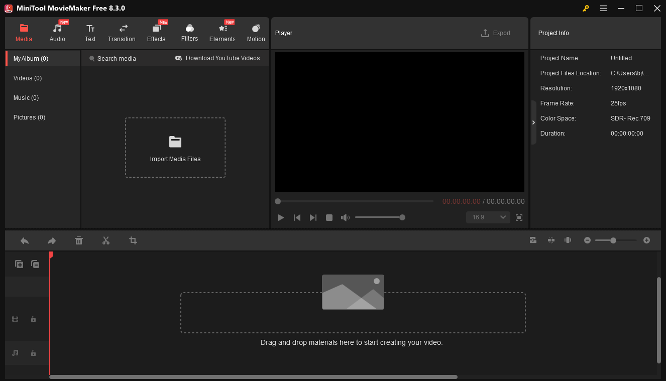 The interface of MiniTool MovieMaker