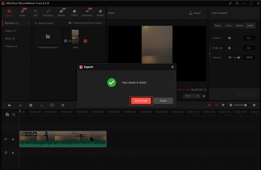 Click Find Target in MiniTool MovieMaker to locate the WMV video