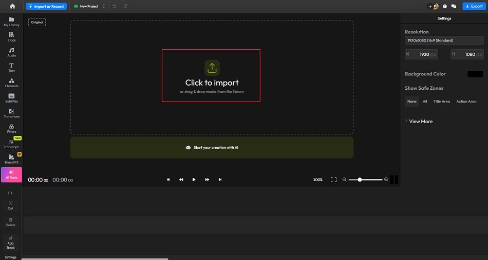 Click the Click to import area to add the audio to Flixier