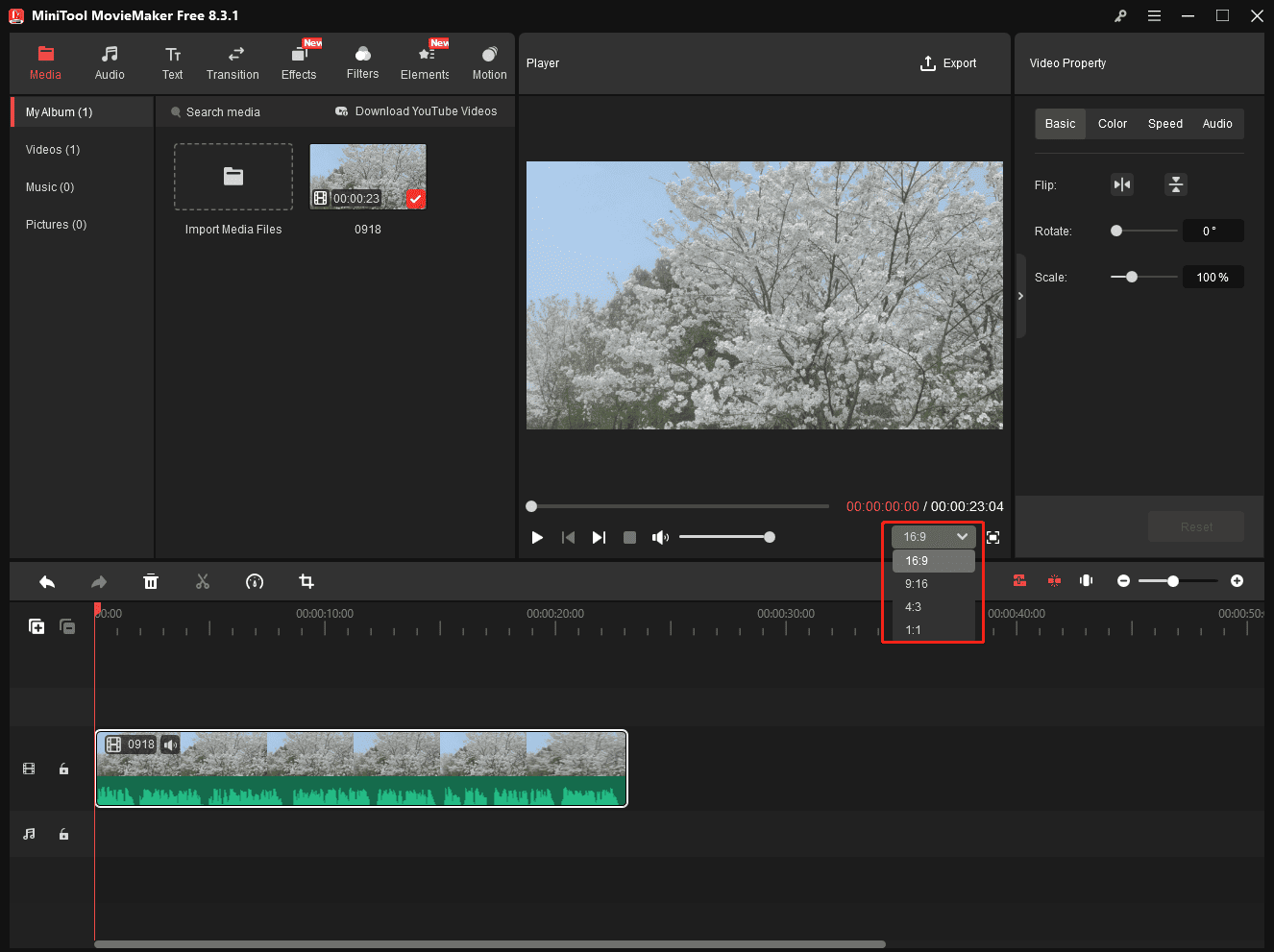 Change the aspect ratio in MiniTool MovieMaker