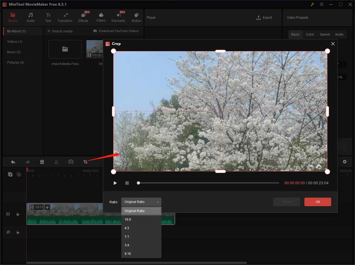 Crop a video in MiniTool MovieMaker