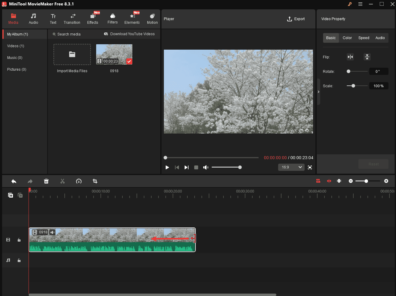 Trim a video in MiniTool MovieMaker