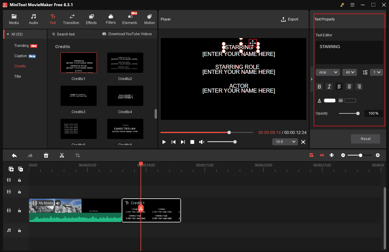 Edit the scrolling text in MiniTool MovieMaker