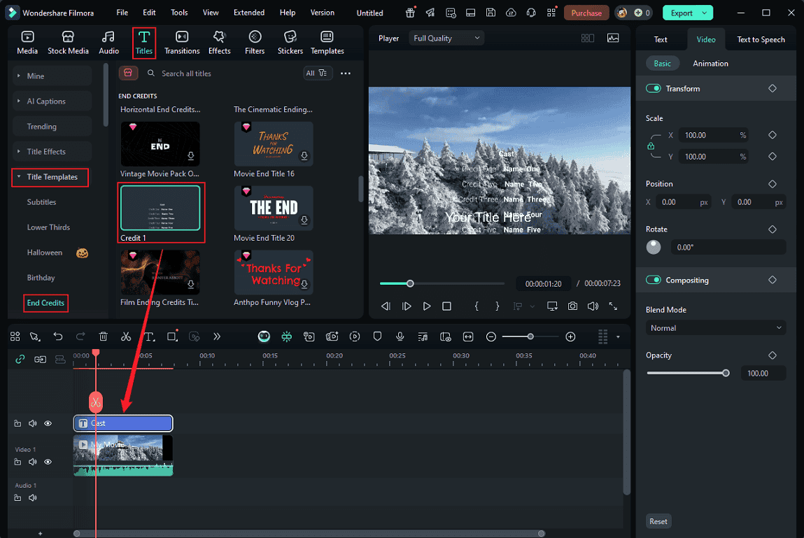 Add scrolling text to the video in Wondershare Filmora