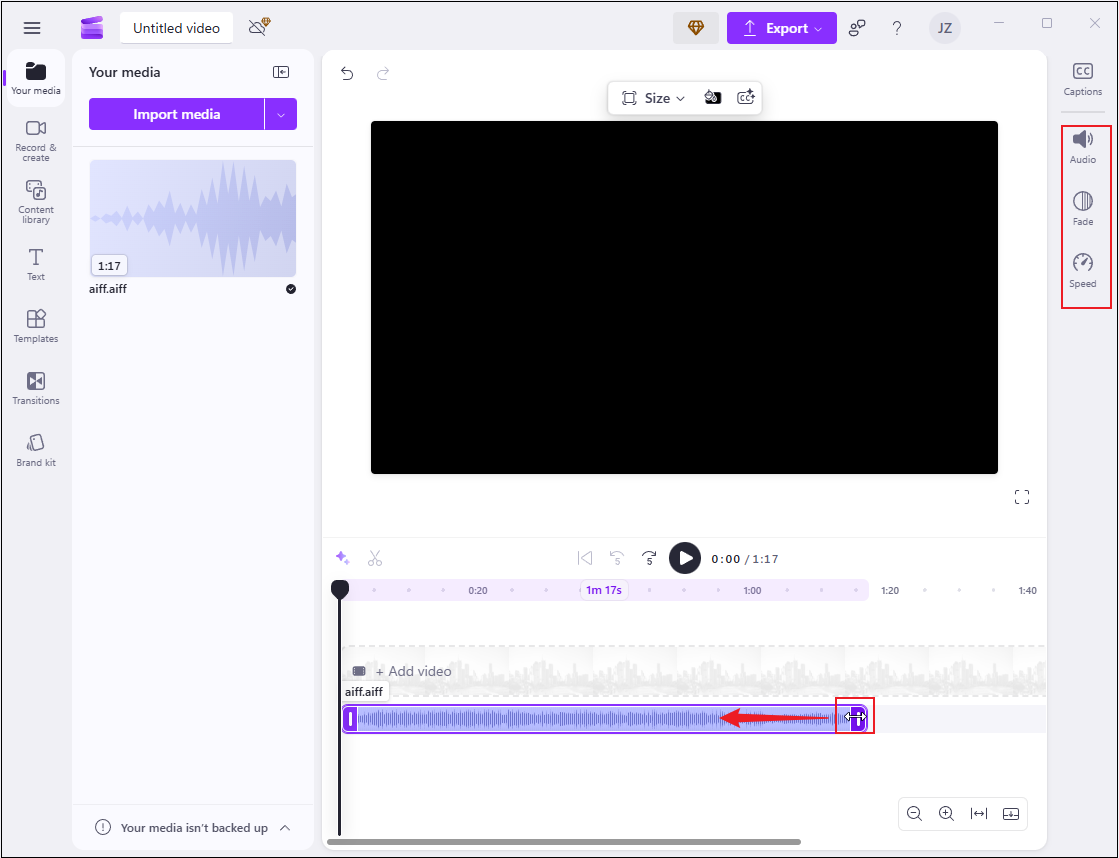 Edit AIFF audio in Clipchamp