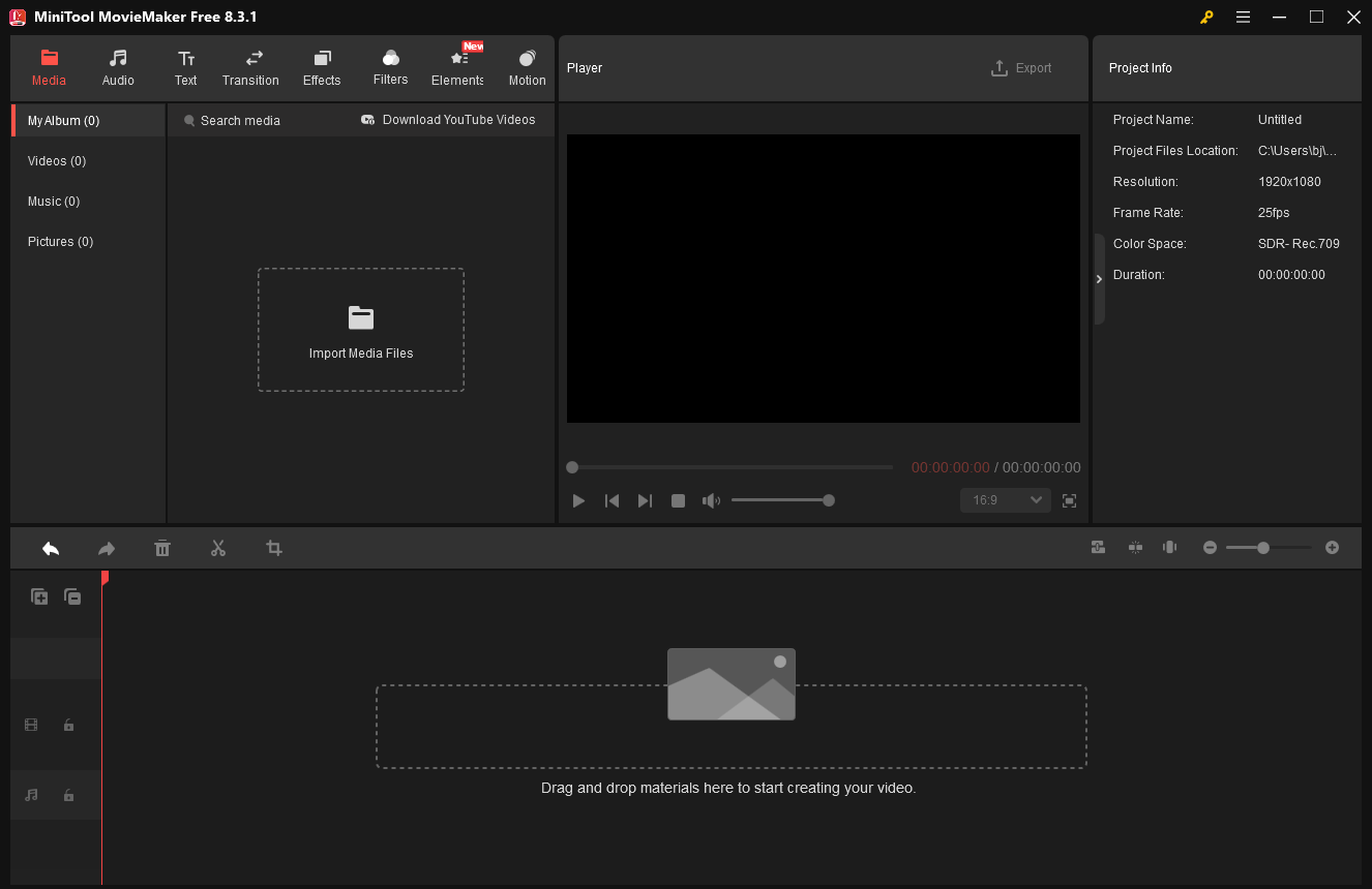 The main interface of MiniTool MovieMaker