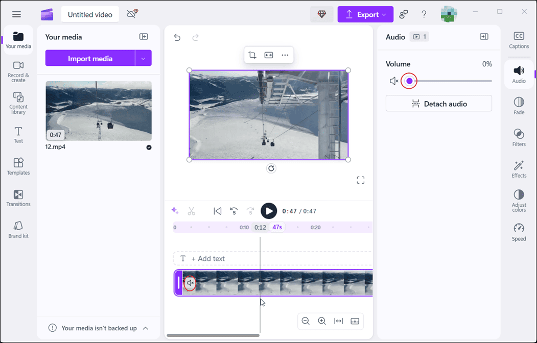 Entfernen Sie Audio aus MPG mit Microsoft Clipchamp