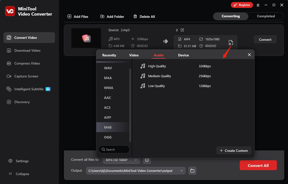 Die Konvertierungsseite von MiniTool Video Converter