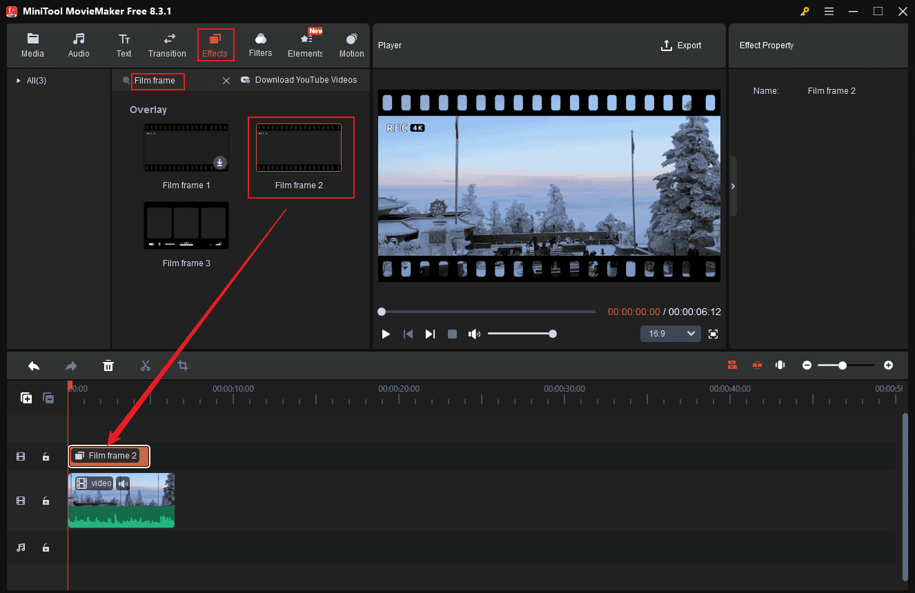 Perform camera recording overlay in MiniTool MovieMaker
