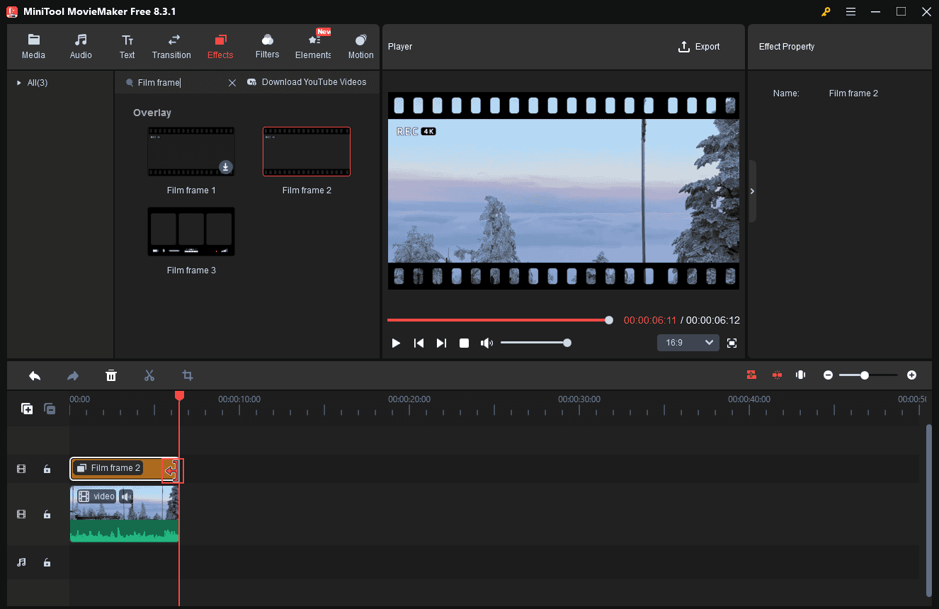 Adjust the effect duration in MiniTool MovieMaker