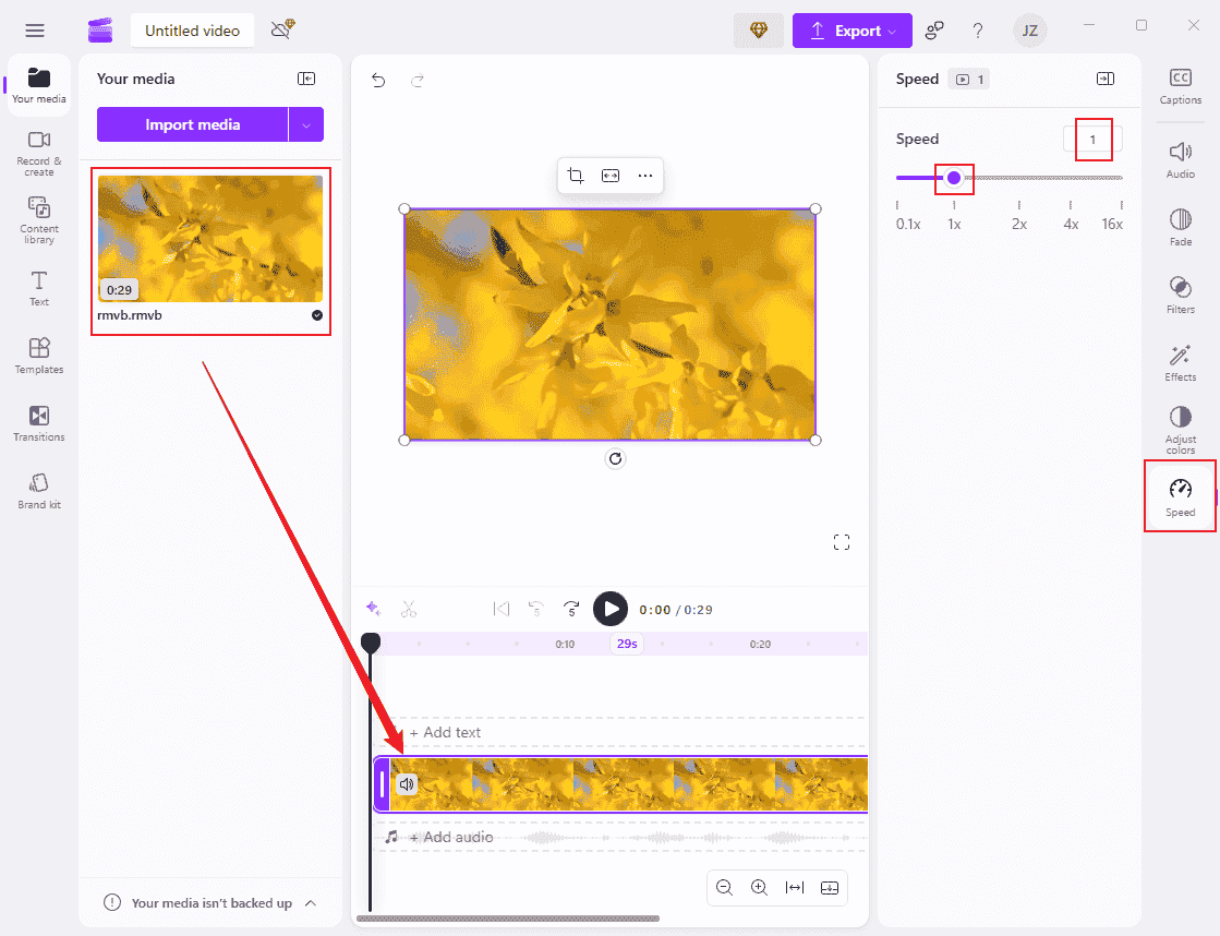 Change the speed of the RMVB video in Clipchamp