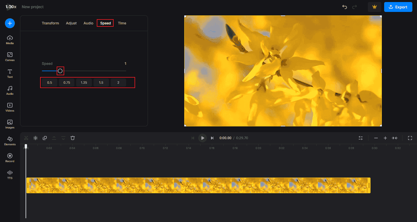 Change the RMVB video speed in Clipchamp