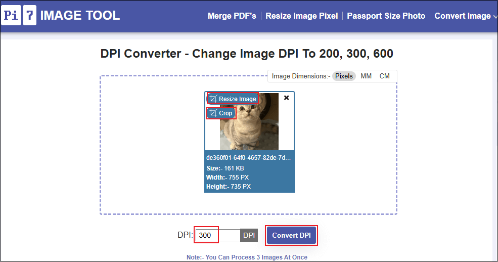 Set DPI to 300 in Pi7 Image Tool