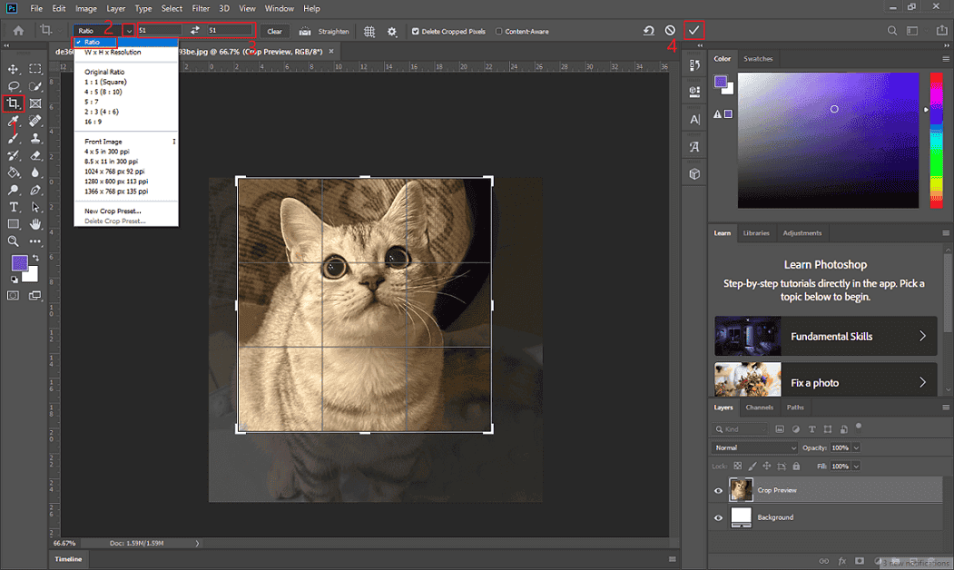 Resize the photo in Adobe Photoshop for a passport