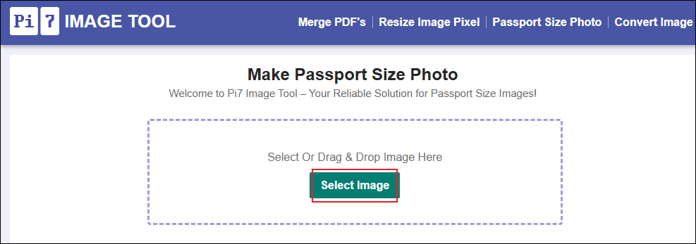Click Select Image to upload the photo to Pi7 Image Tool